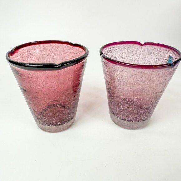 Z Gallerie Amici Provence Purple Amethyst Art Glass Air Bubble Glasses Set Of 2 - Picture 4 of 7